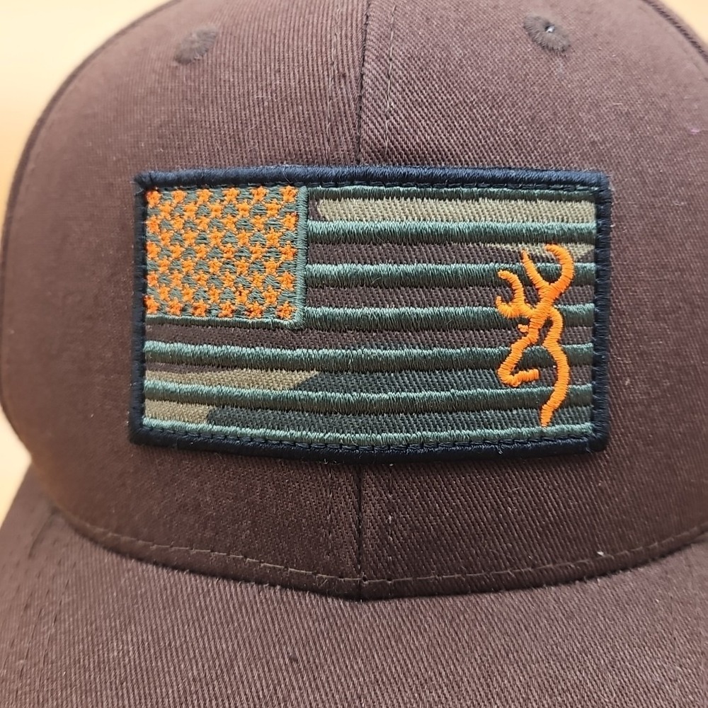 Browning Liberty Wax Hat Cap Brown Hunting American Flag Deer Snapback Orange - Picture 2 of 7